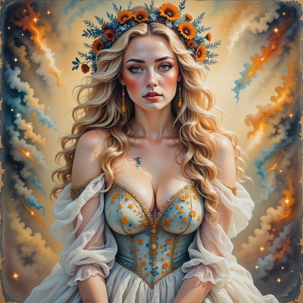 Stunning Light Haired Witch Portrait in 80s Style