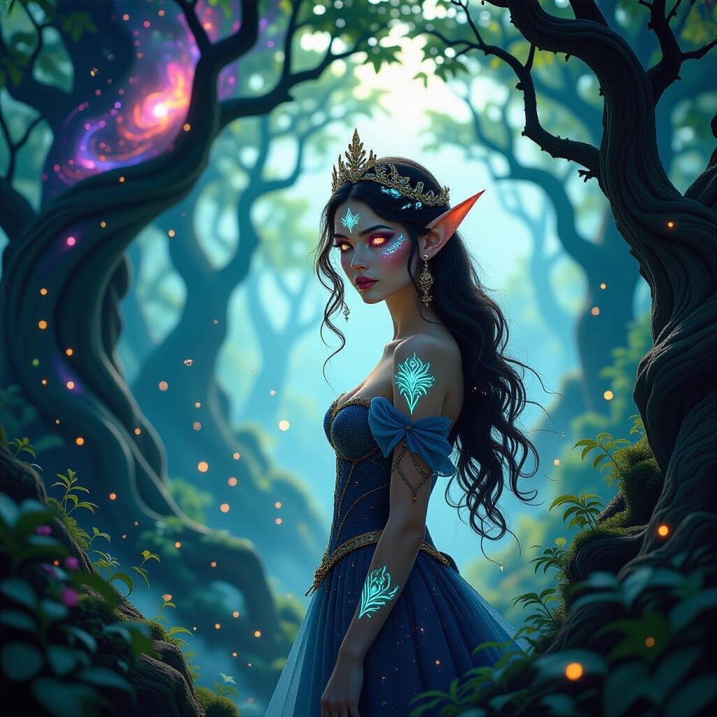 Elf Princess in Cosmic Forest, Baroque Fantasy Style