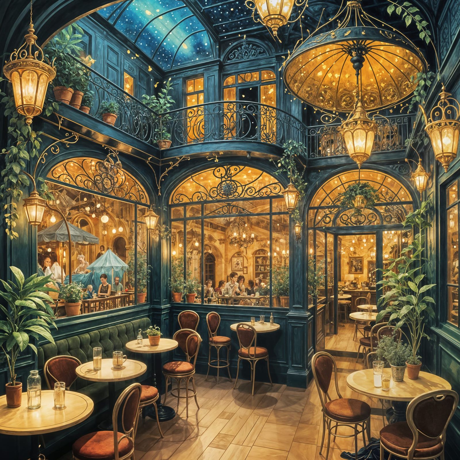 Magical Belle Epoque Cafe Interior Illustration