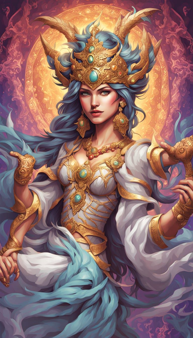 Mythological Goddess Freya and Companion Bear