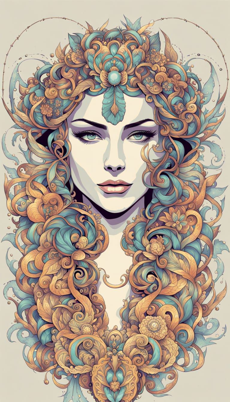 Mythological Female Figure and Symbols