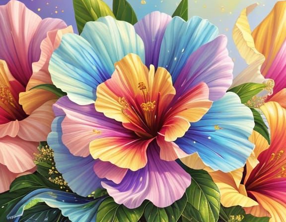 Crystal Hibiscus Bouquet: Hyperrealistic Digital Art