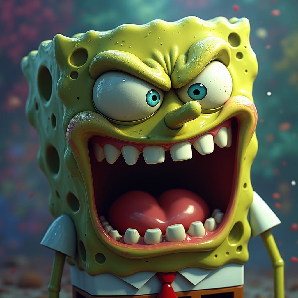 Plankton's Fiery Outburst, Calm SpongeBob in the Background,...