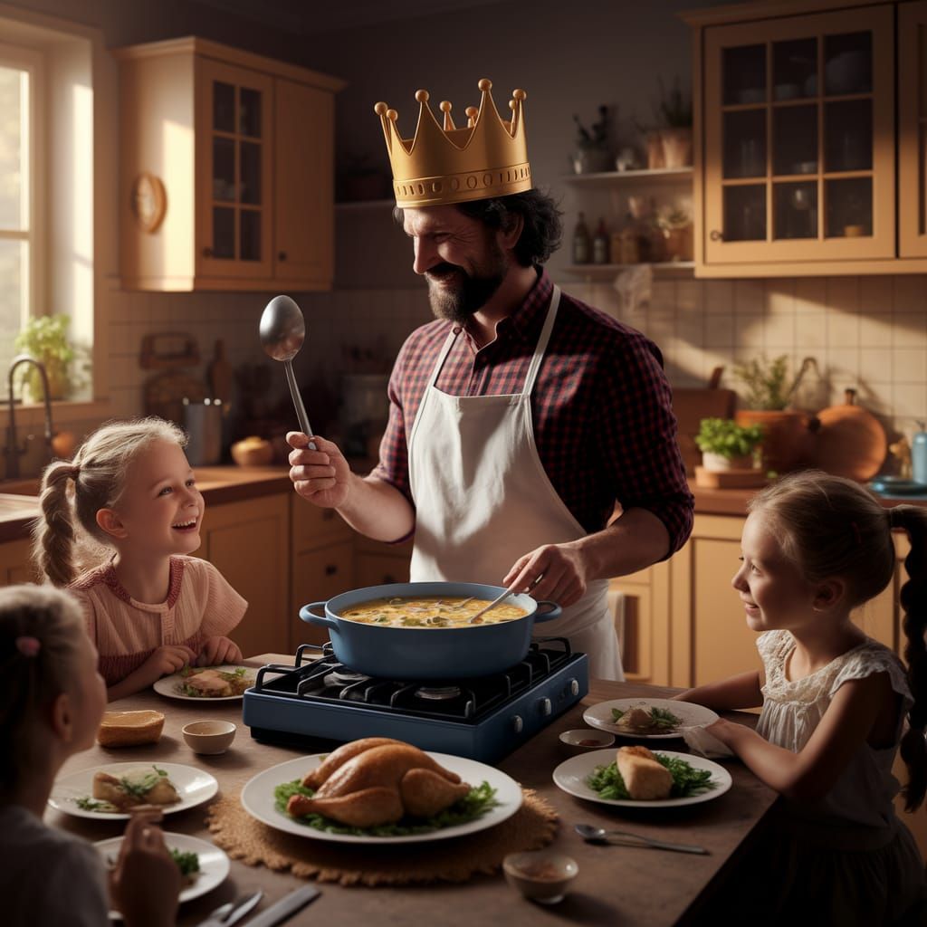 King Dad Cooking a Family Meal