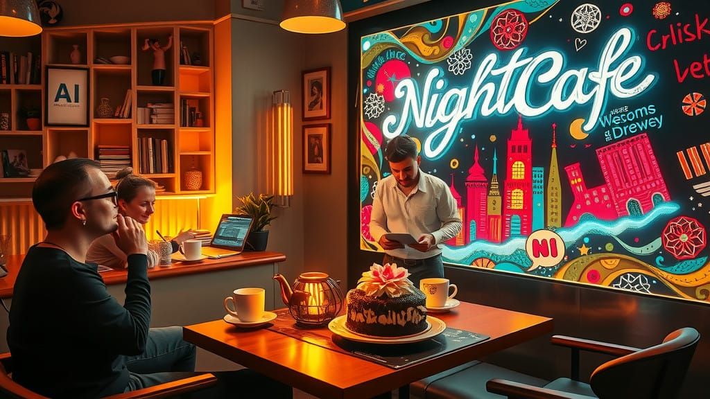 Nightlife at NightCafe Studio, Aglow with Artistic Inspirati...