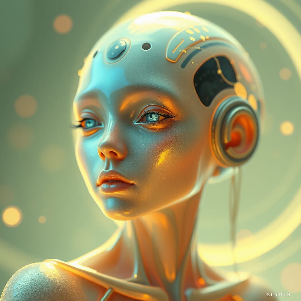 Futuristic Iridescent Being in Ethereal Dreamscape