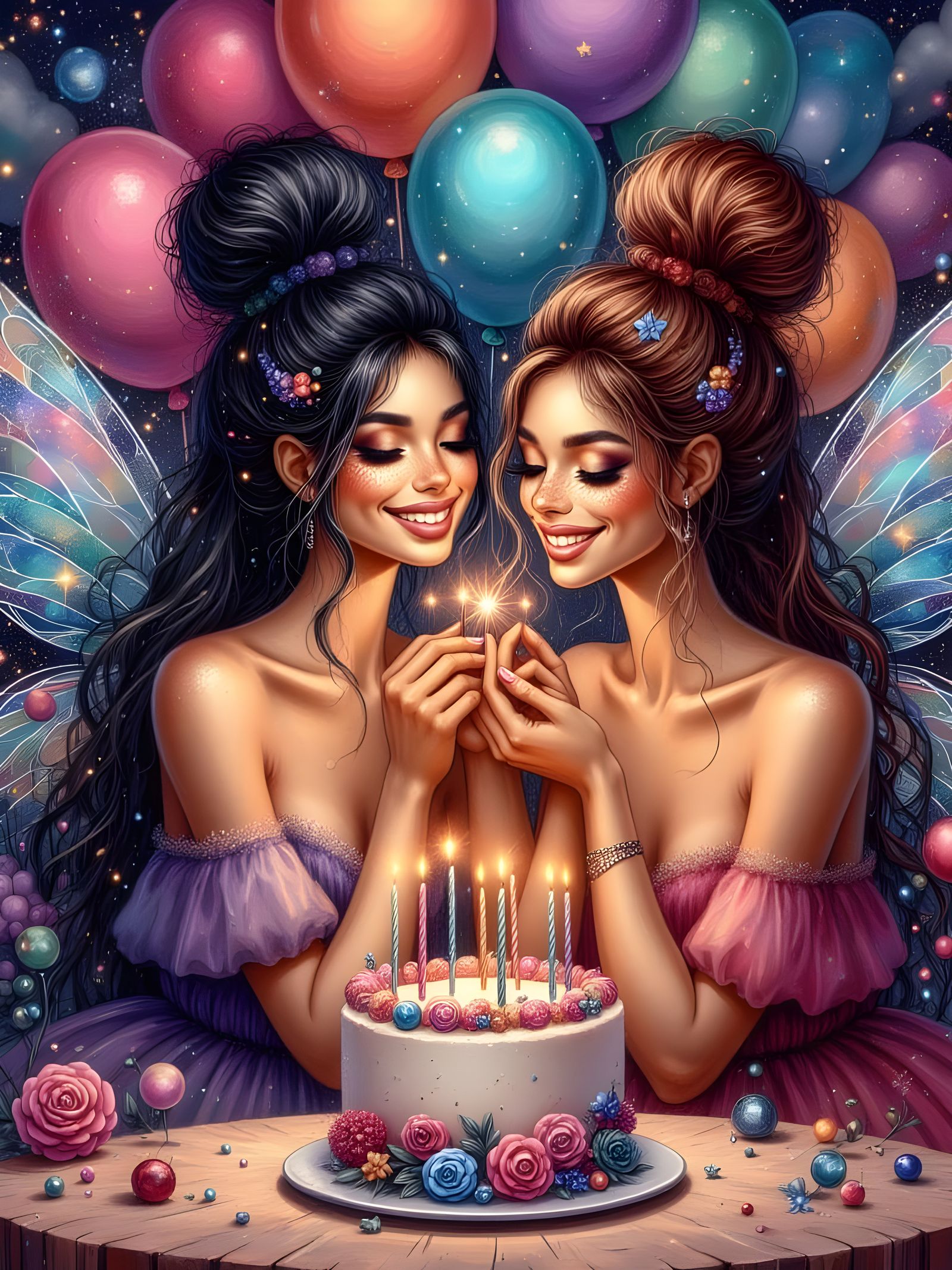 Twins Celebrate Birthday with Cake and Balloons