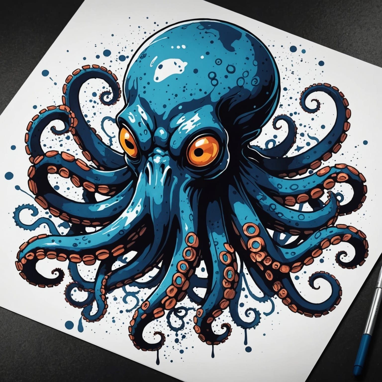 Octopus Ink Splatter Art in Anime Style