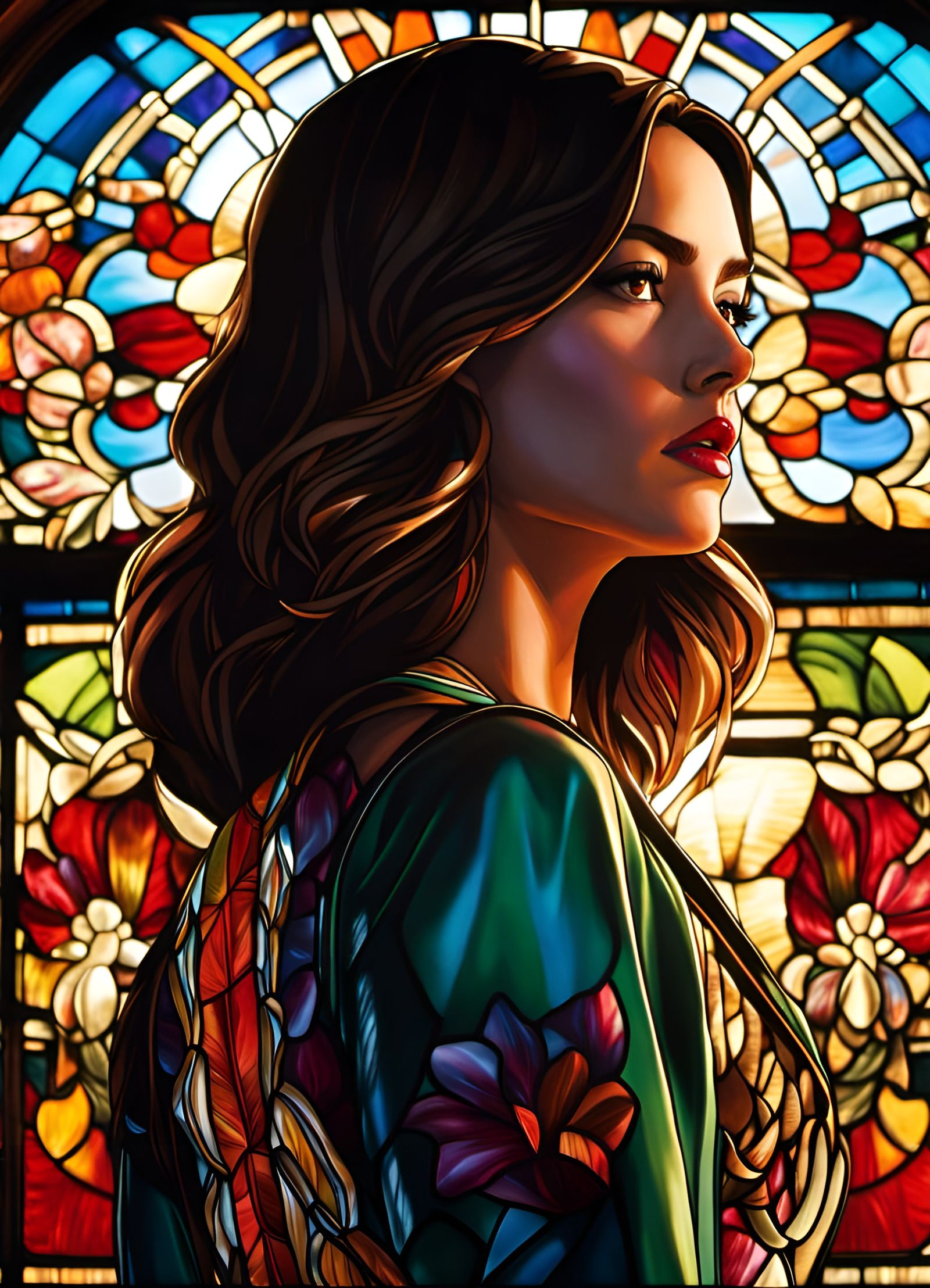 Backlit Stained Glass Portrait of a Woman