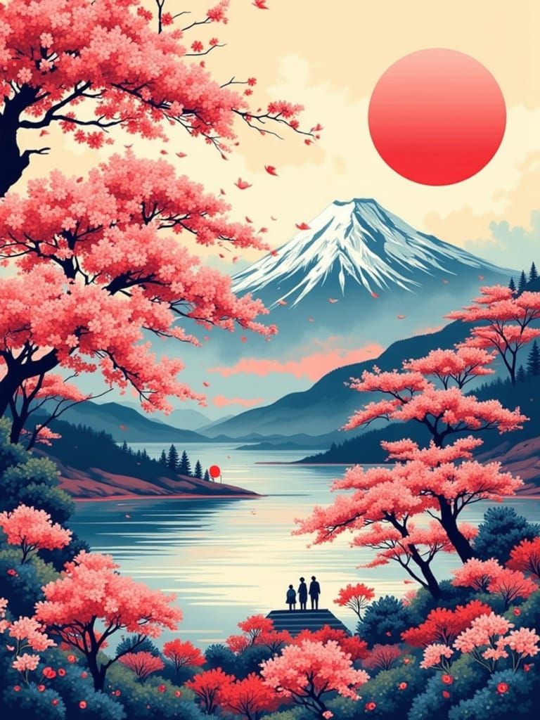 Surreal Japanese Landscape in Vibrant Colors