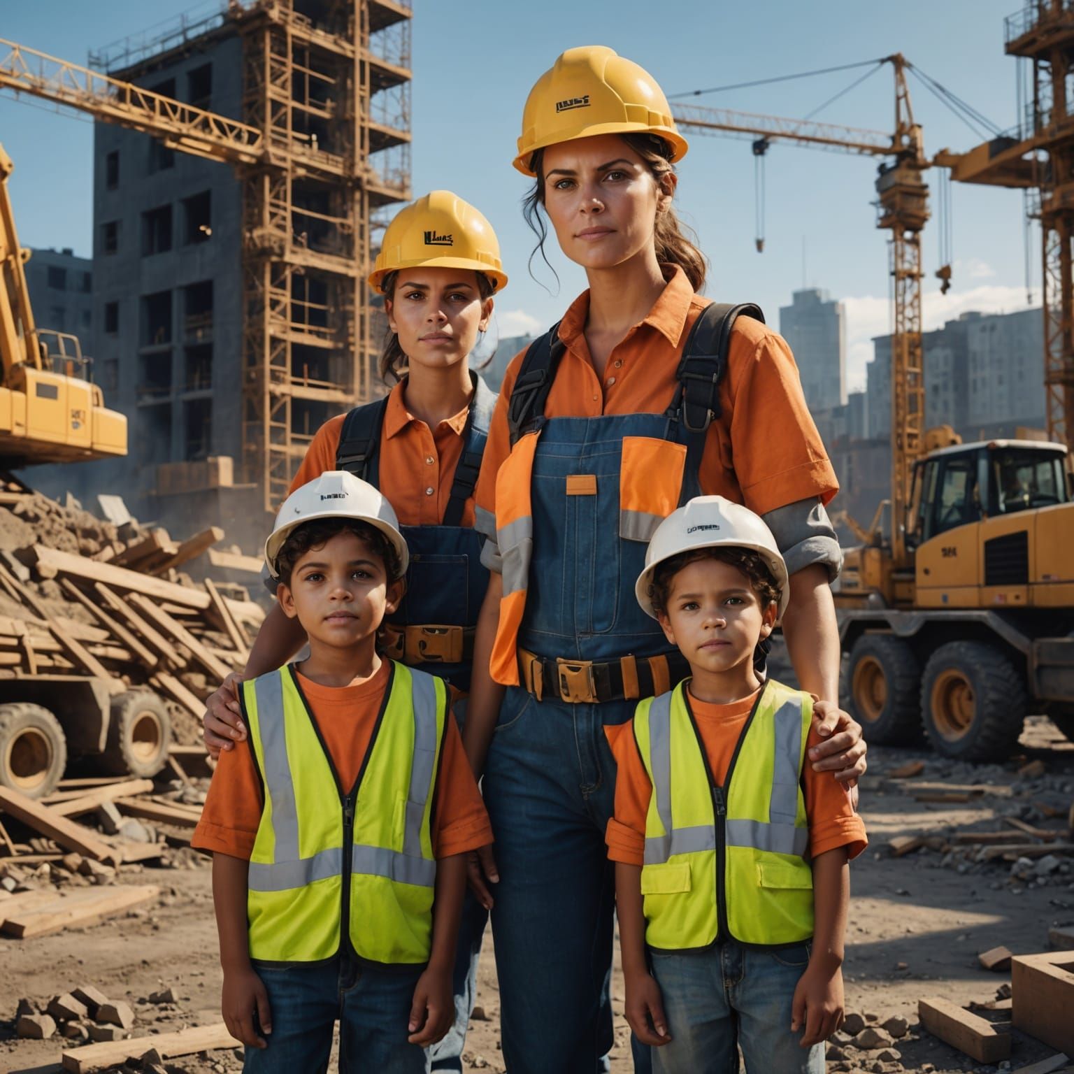 Detailed Painting of a Construction Worker with Kids