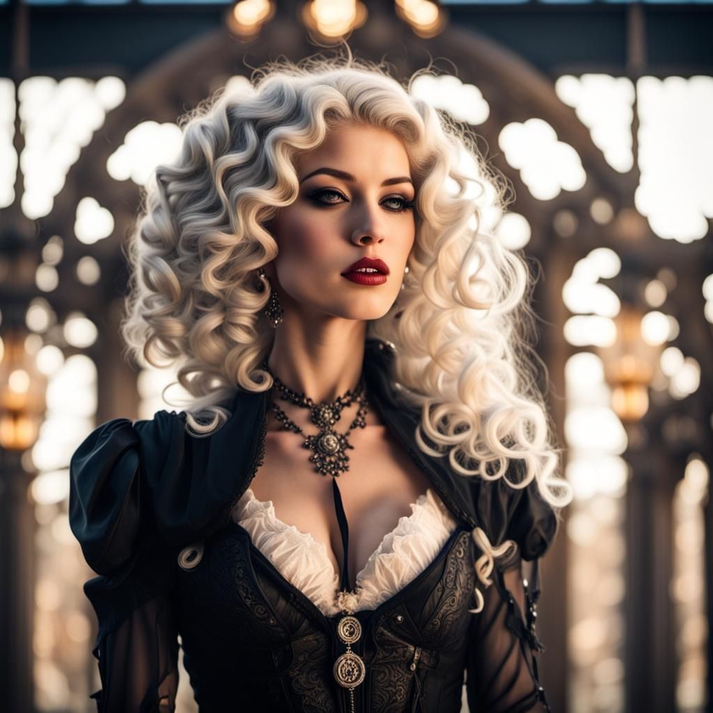 Femme gothique cheveux blanc long curly