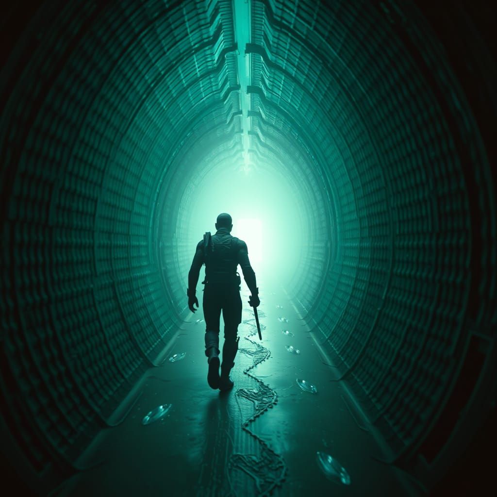 Biomechanical Horror Operative in Organic-Mechanical Corrido...