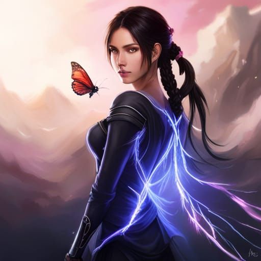 Woman in Lightning Clothes with Butterfly Portrait