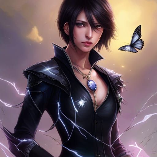 Rukia in Lightning Clothes Portrait, Hyperdetailed Art