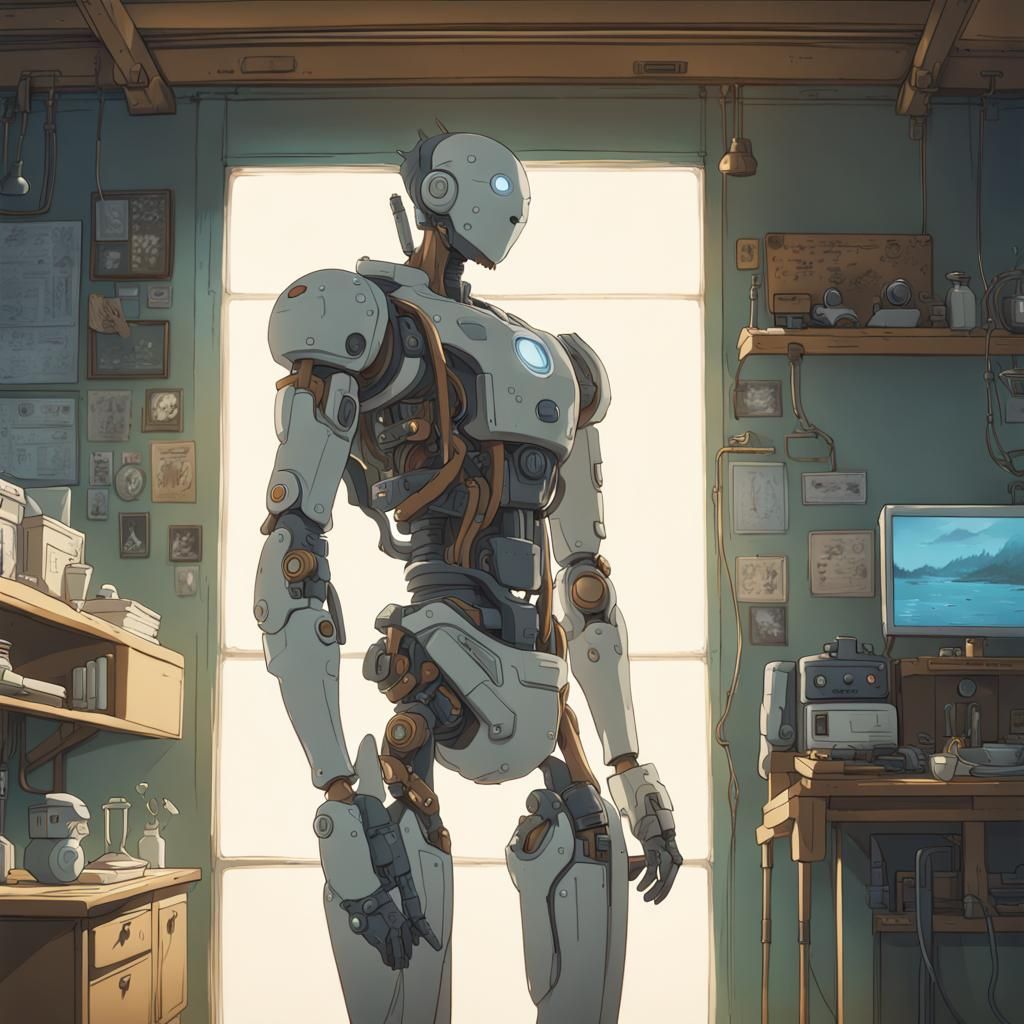 Cyborg Robot in Studio Ghibli Anime Style
