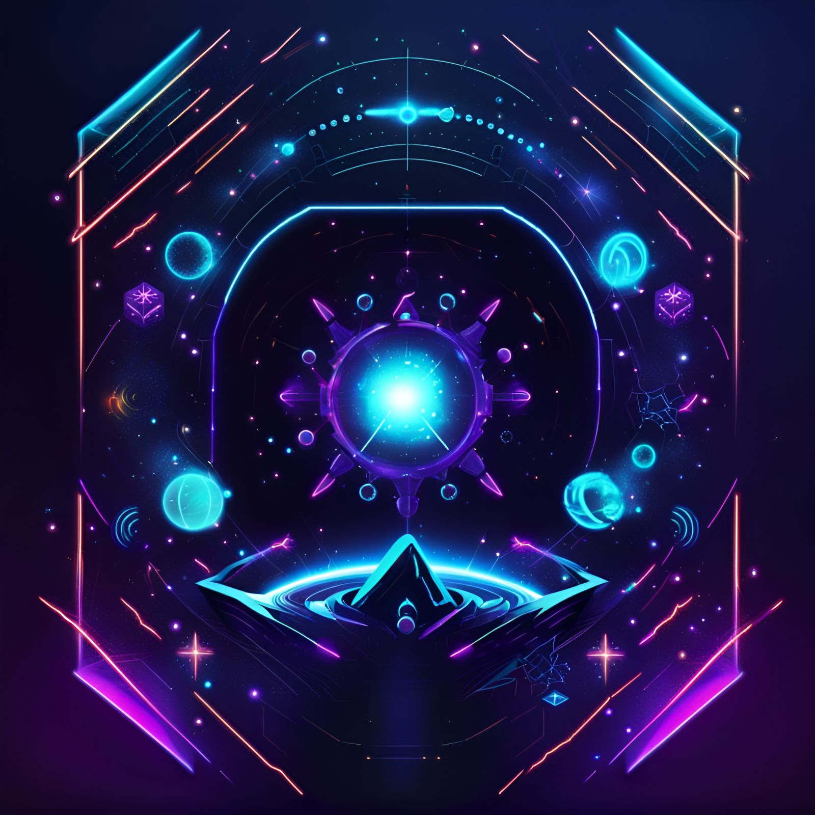 Futuristic Neon Universe Banner: Science and Religion