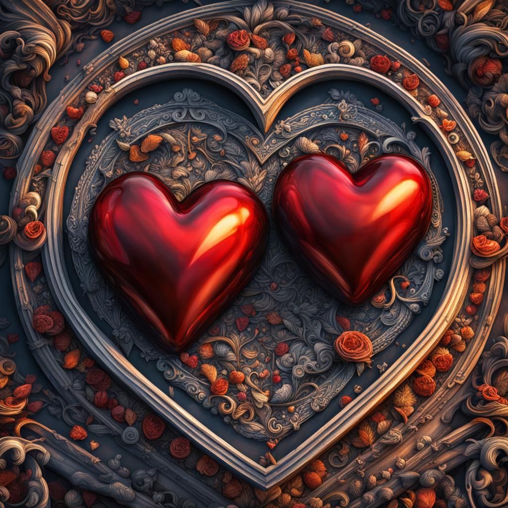 Explosion of Love: Hyperrealistic Hearts in Cinematic Style