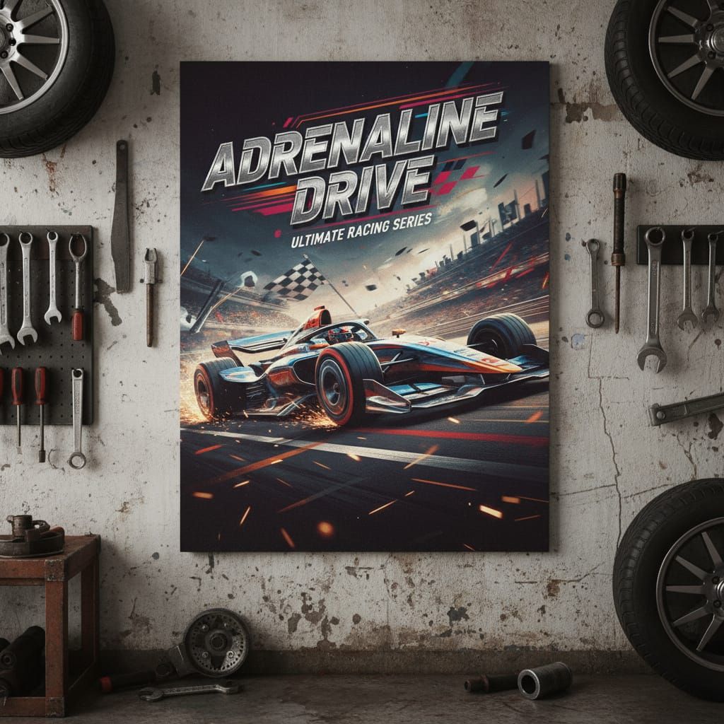 High-Speed Race Car Poster in Garage