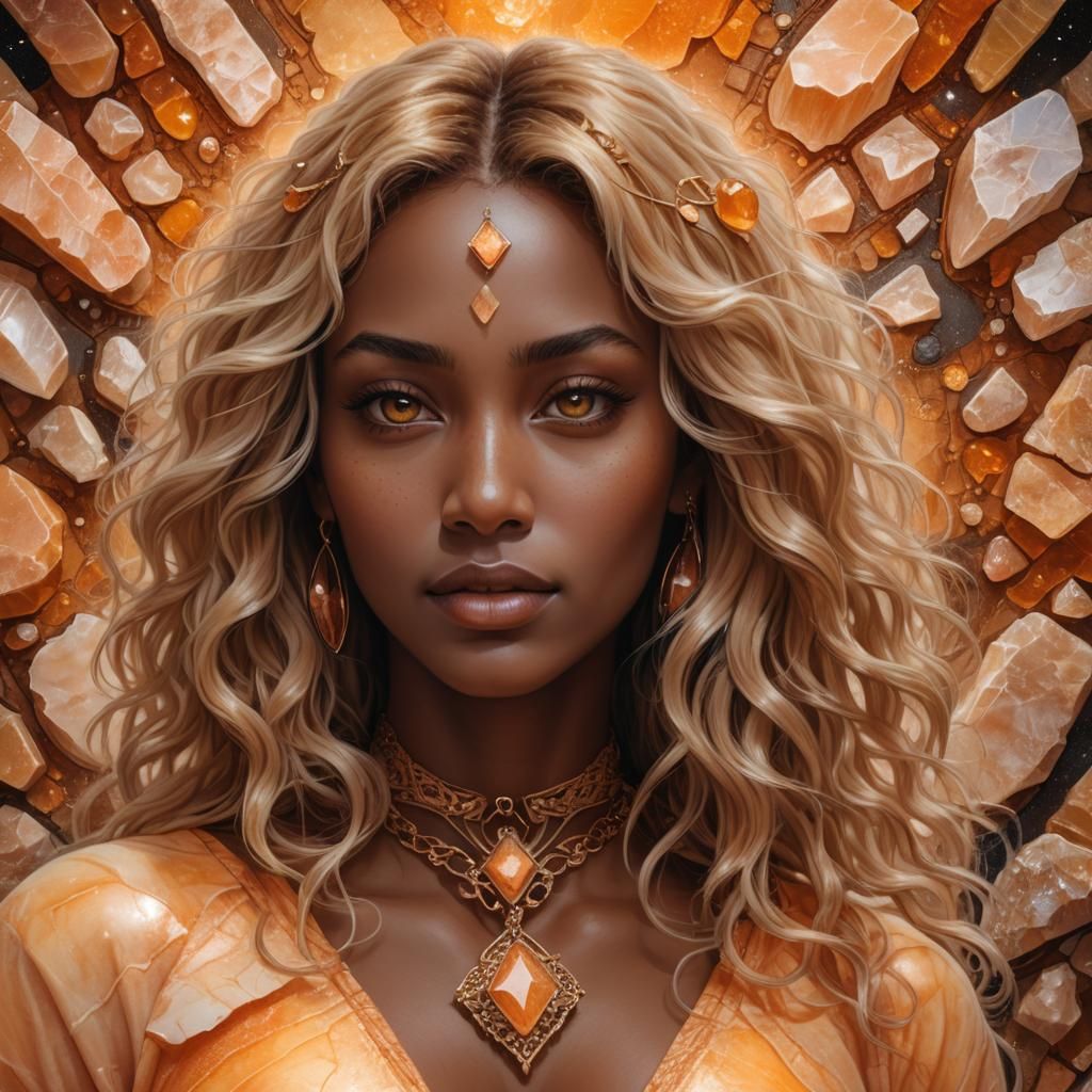 Woman with Calcite Pendant in Cosmic Astral Art