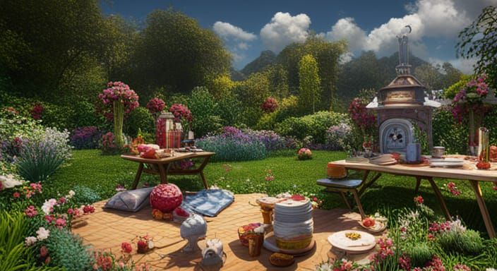 Picnic in a Garden: Detailed Matte Painting