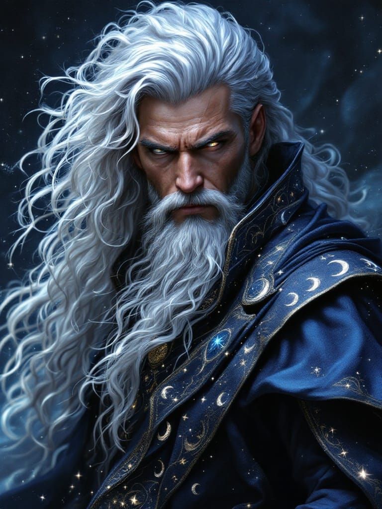 Ethereal Mage in Resplendent Dark Blue and Ebony Robes