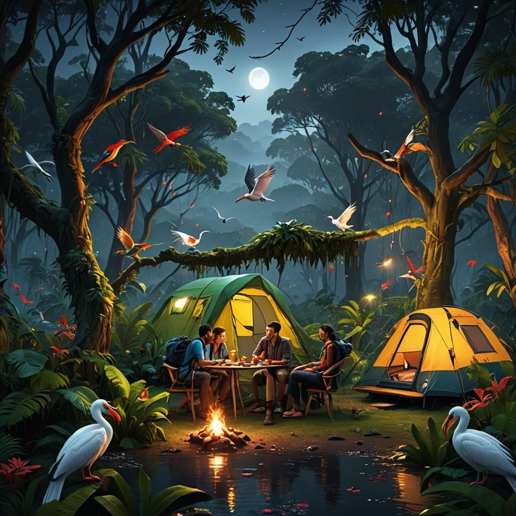 Rainforest Camping: A Fantastical Scene of Love