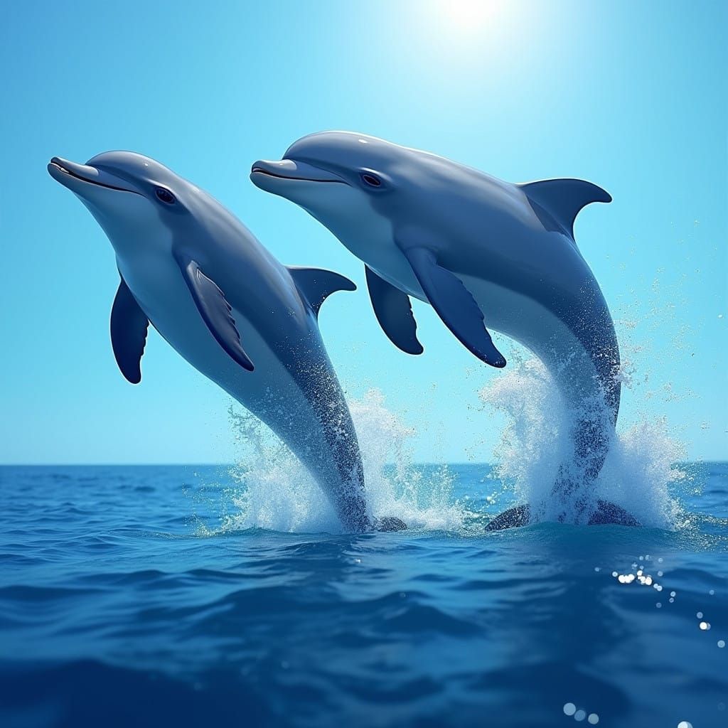 Dolphins Leaping in Ocean in Vibrant Color Palette