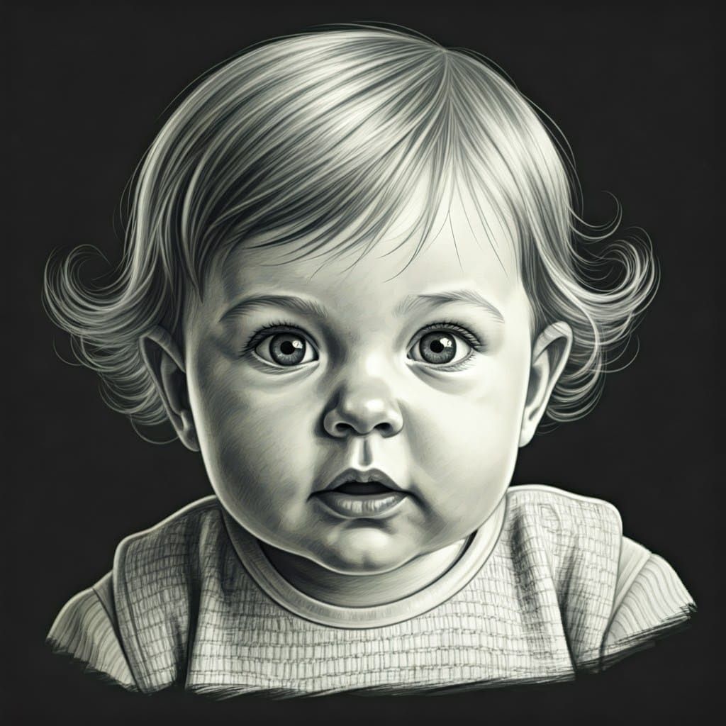Delicate Pencil Portrait of a Two-Year-Old Baby