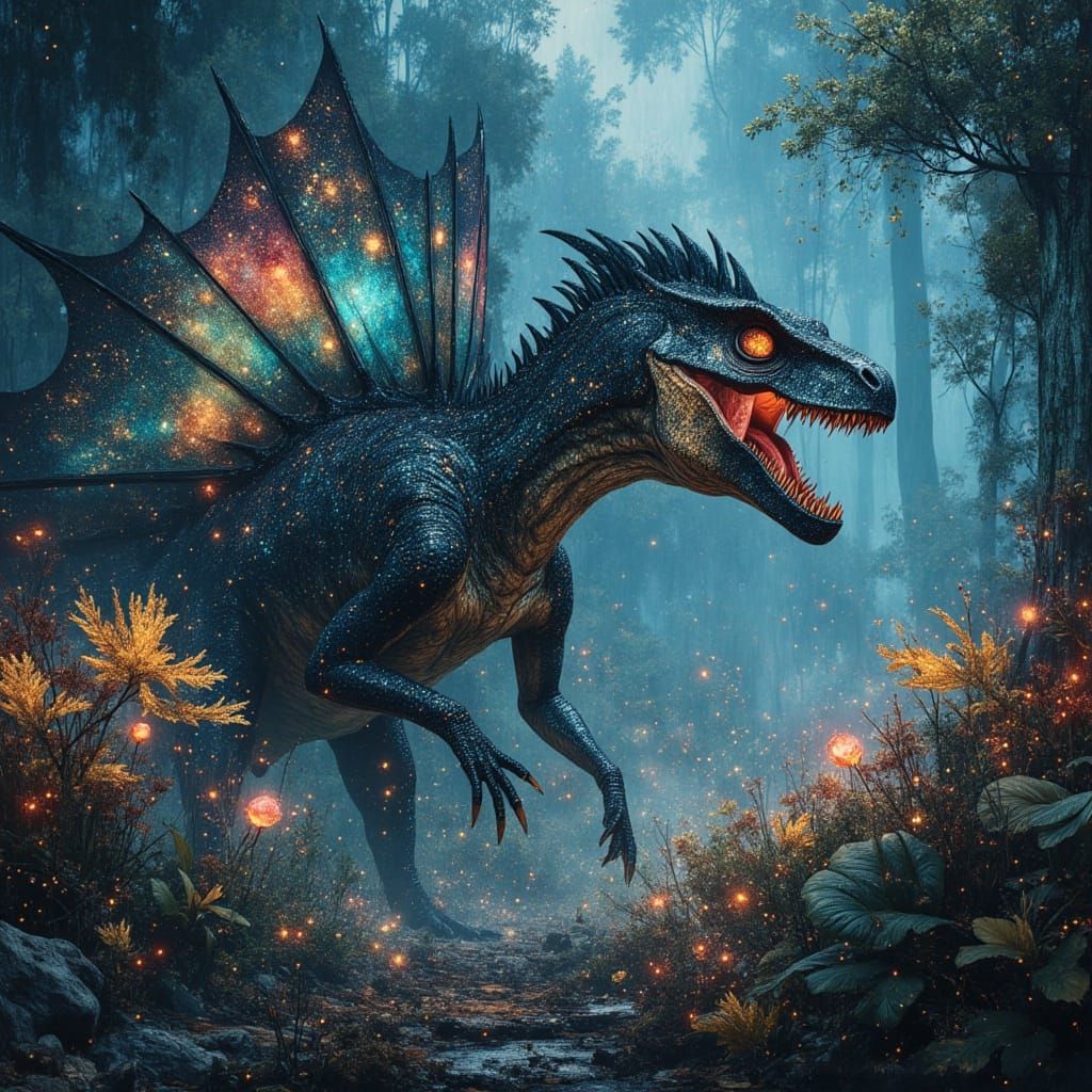 Bioluminescent Raptor in Alien Jungle