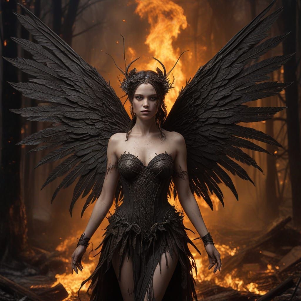 Dark Fire Fairy Emerges from Wildfire