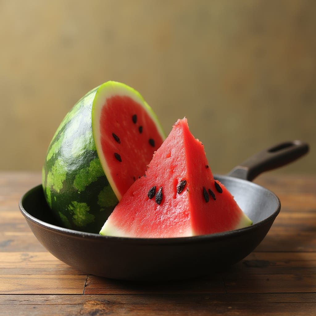 Whimsical Frying Pan Munches Watermelon