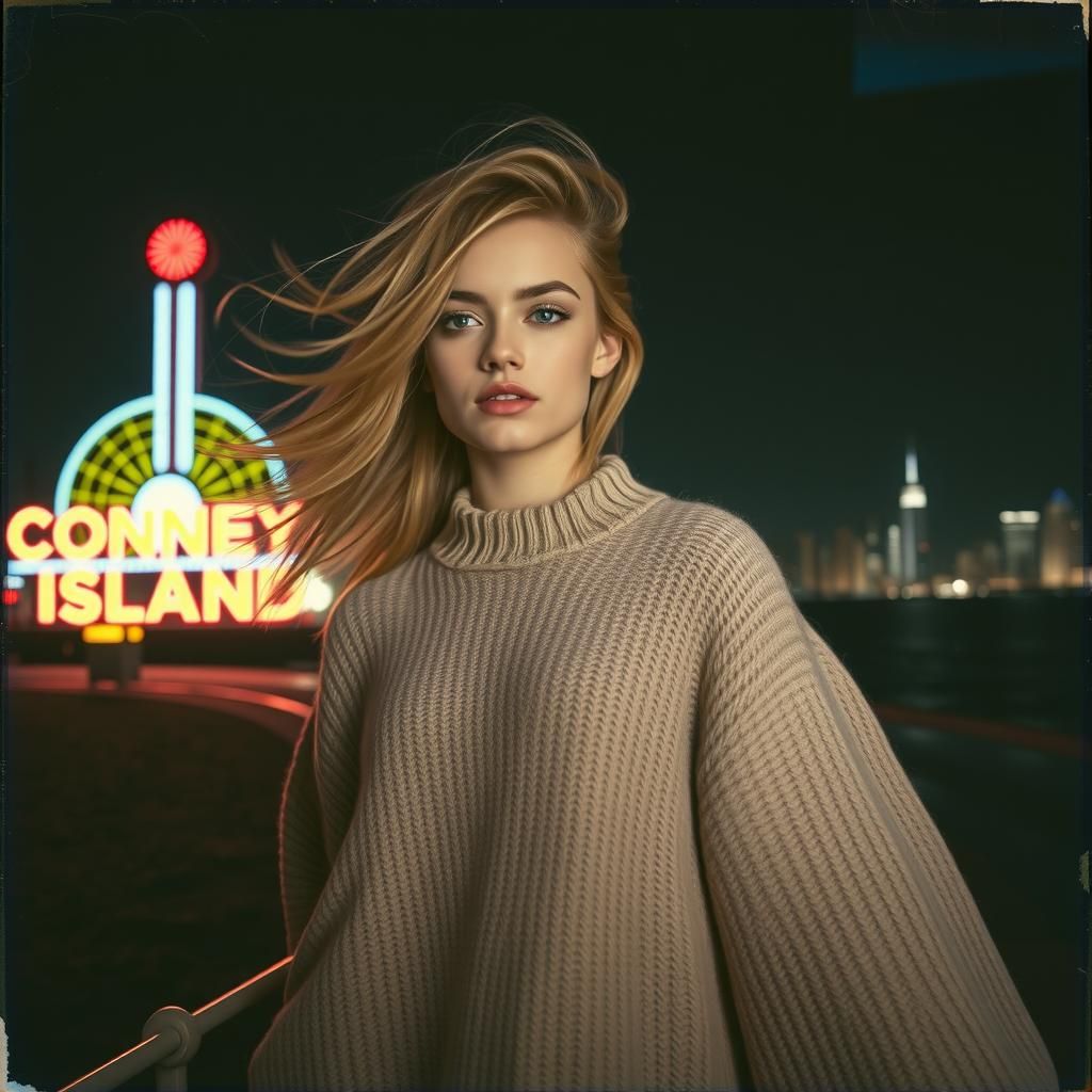 Contemplative Model on Coney Island Beach