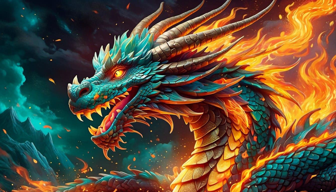 Turquoise Dragon in Cinematic Lighting