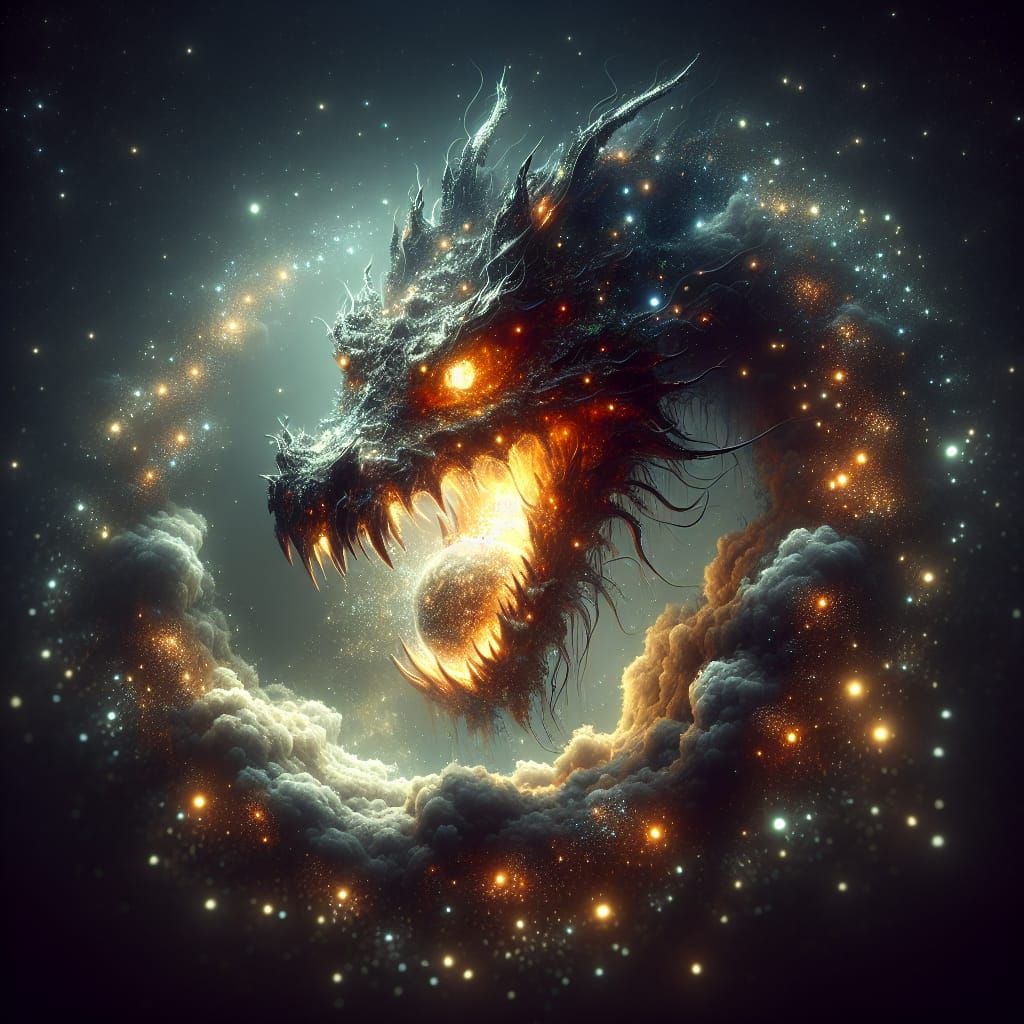 Celestial Dragon Devouring Earth in Fantasy Setting