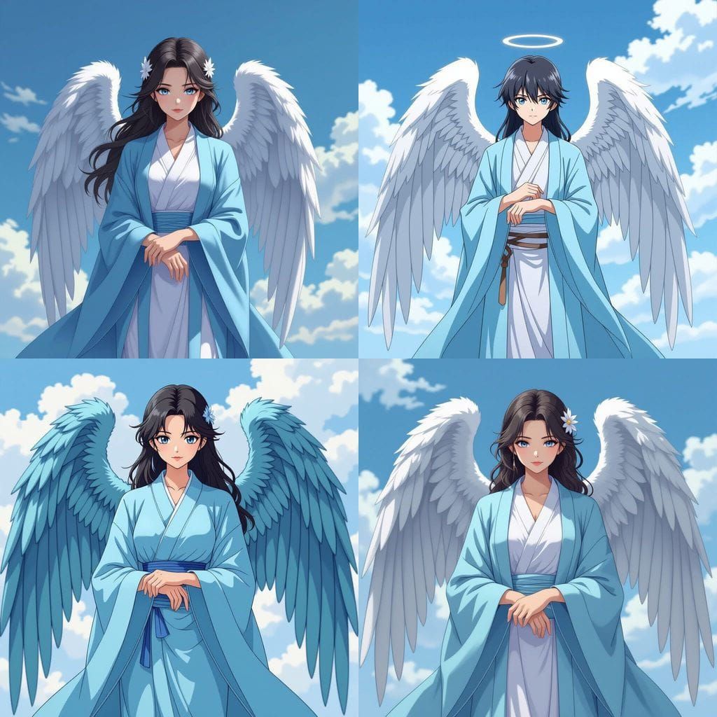 Angelic Attendant in Blue Robe, Shounen Anime Style
