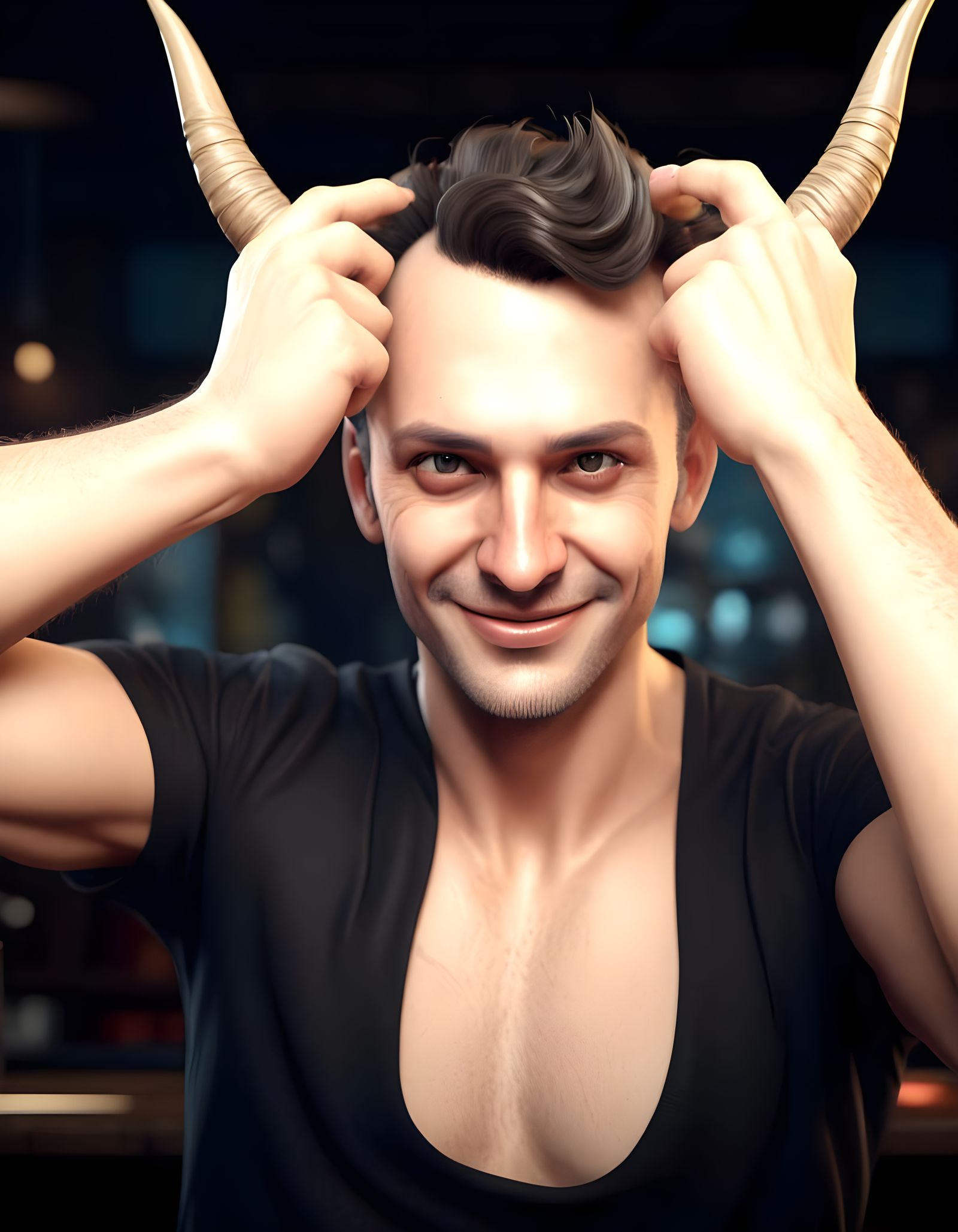 Flirtatious Horns Throw in Intimate Bar Setting