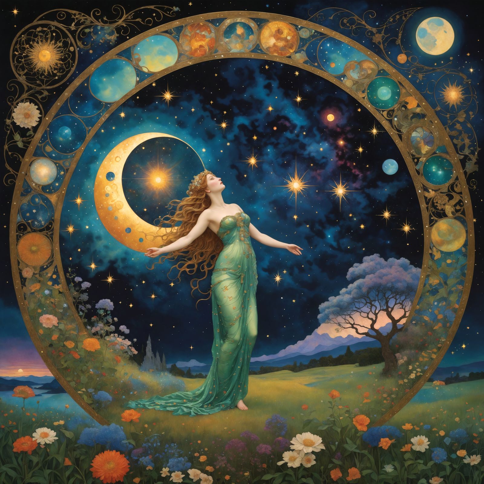 Cosmic Creation in Art Nouveau Style