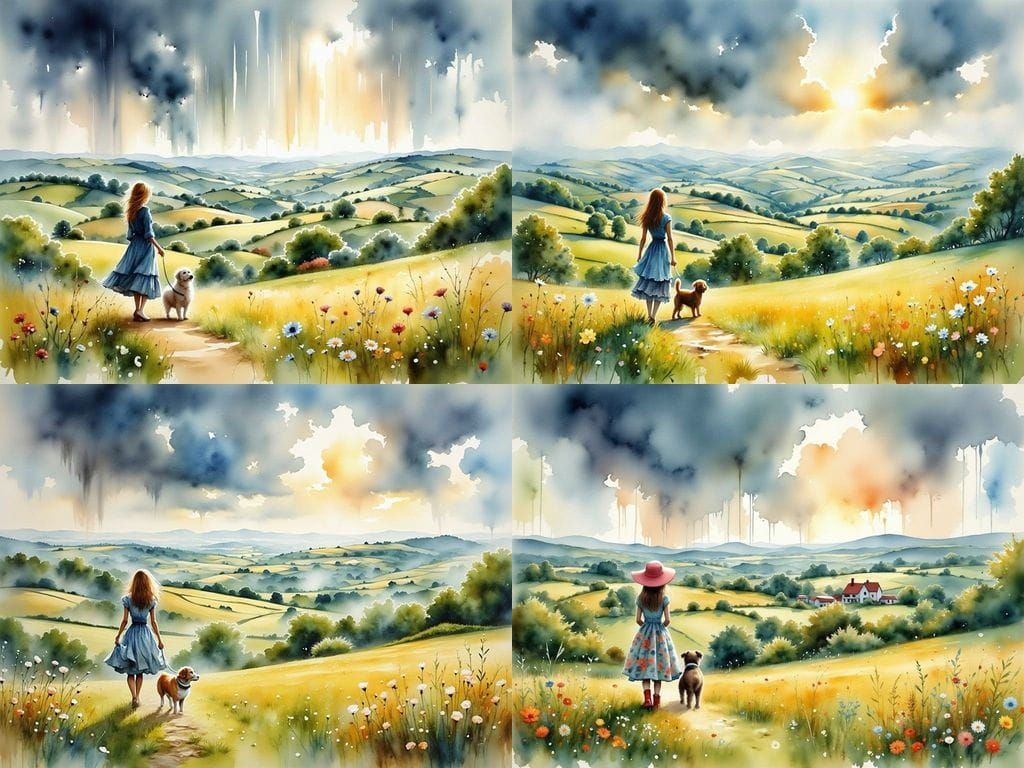 English Countryside: Hyperrealistic Watercolour Summer Rain