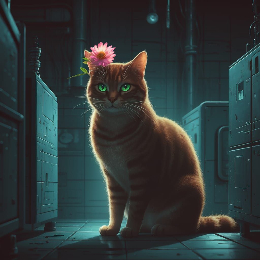 Majestic Brown Cat in Cel-Shaded Anime Style