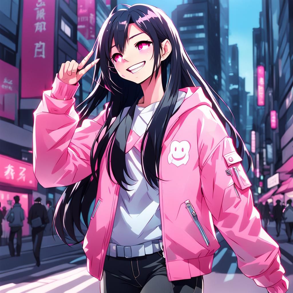 Anime Girl in Pink Fashion, Cel-Shaded Style