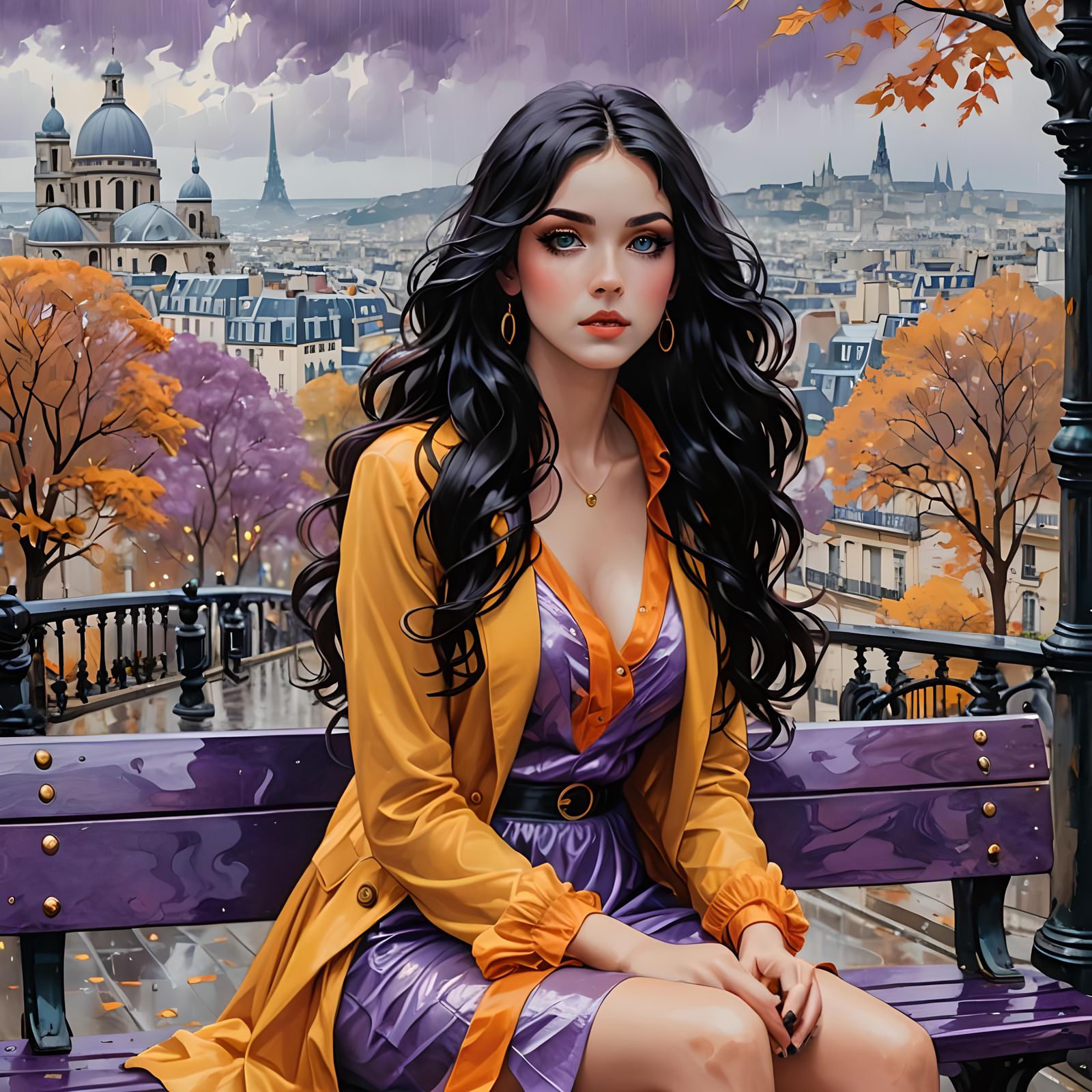 Anime Woman on Rainy Day in Paris