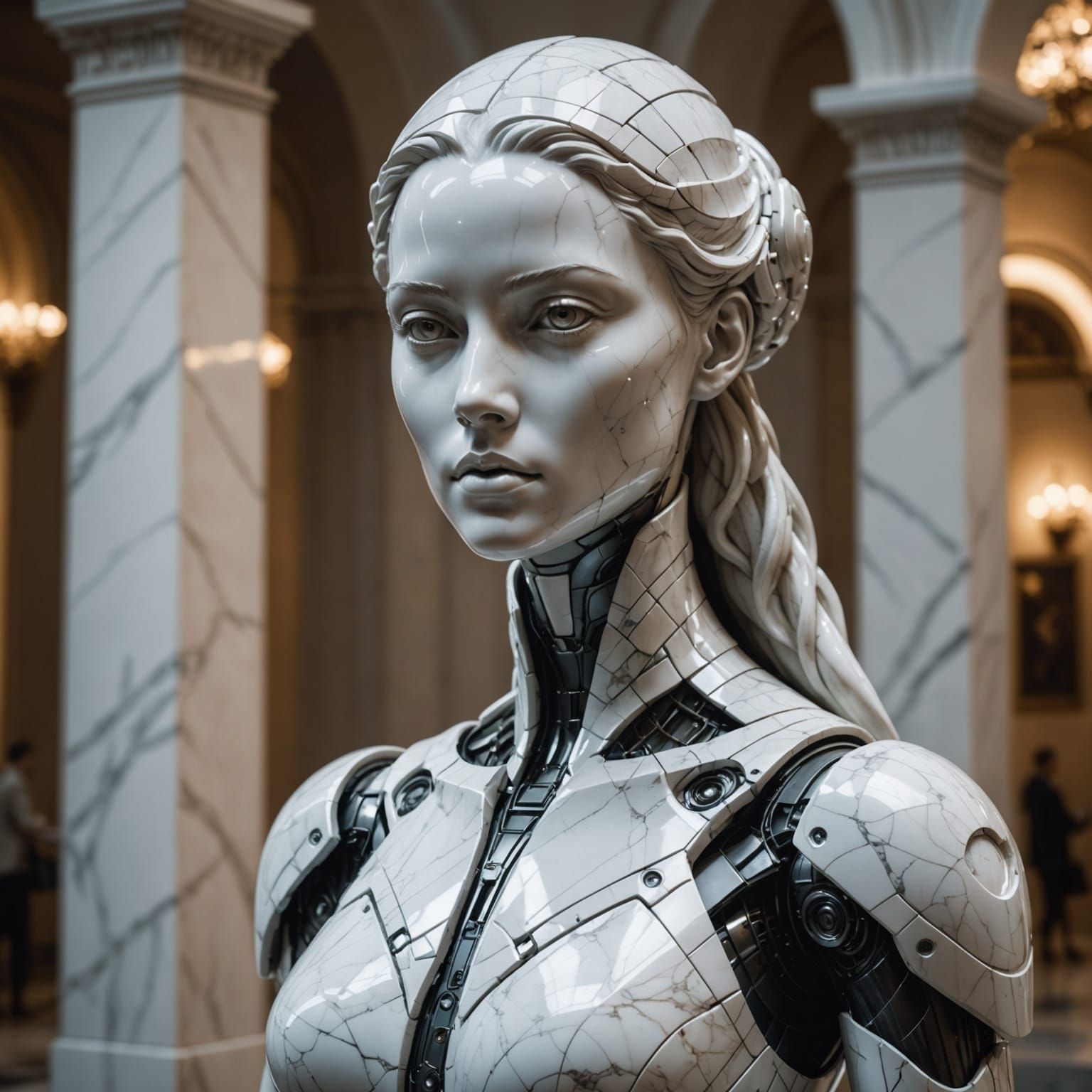 Futuristic Marble Goddess in Museum Lighting