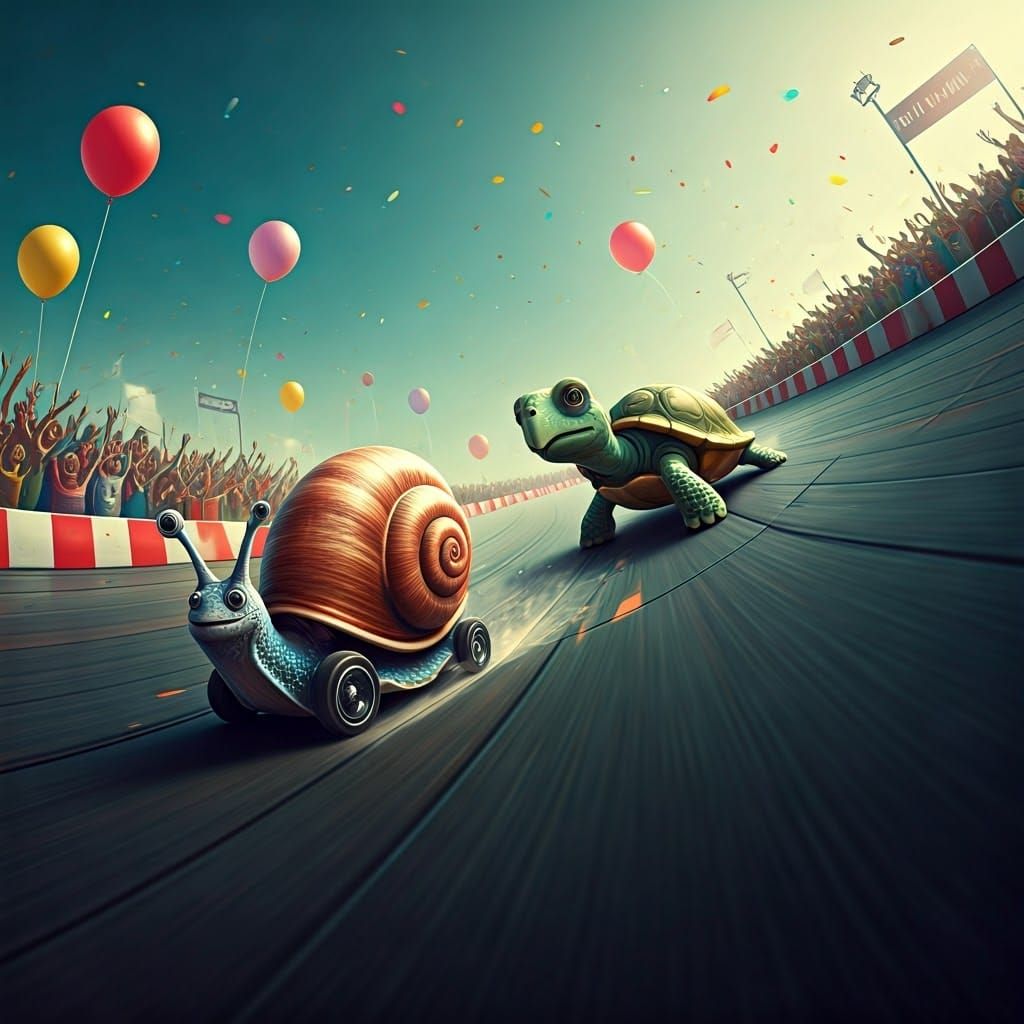 Snail and Turtle Drift Race in Cartoon Style
