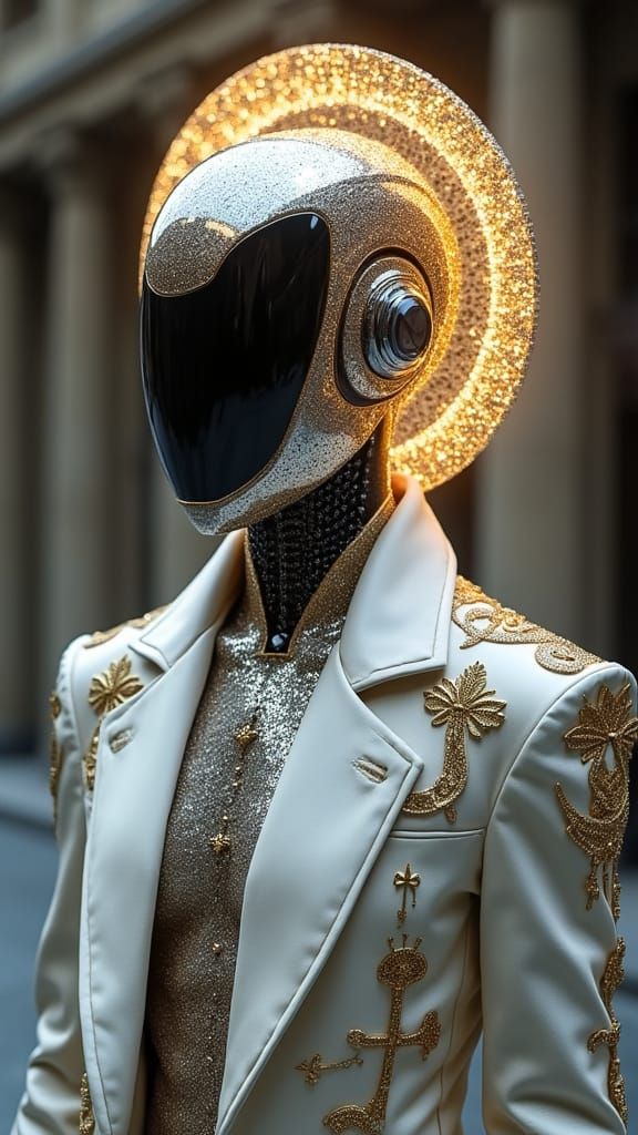 Cybernetic Entity in Regal Poise with Starry Helmet