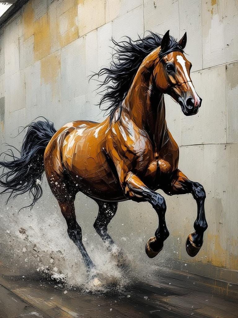 Horse Running Free: Expressionist Impasto Painting