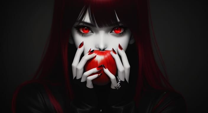 Monochrome Manga Woman with Red Accent