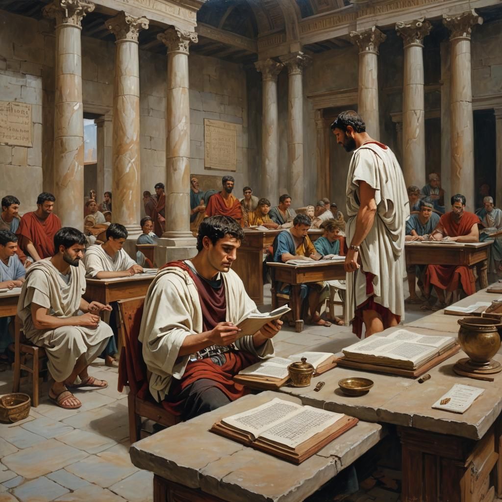 Ancient Roman Classroom Lesson, Oil Painting Style
