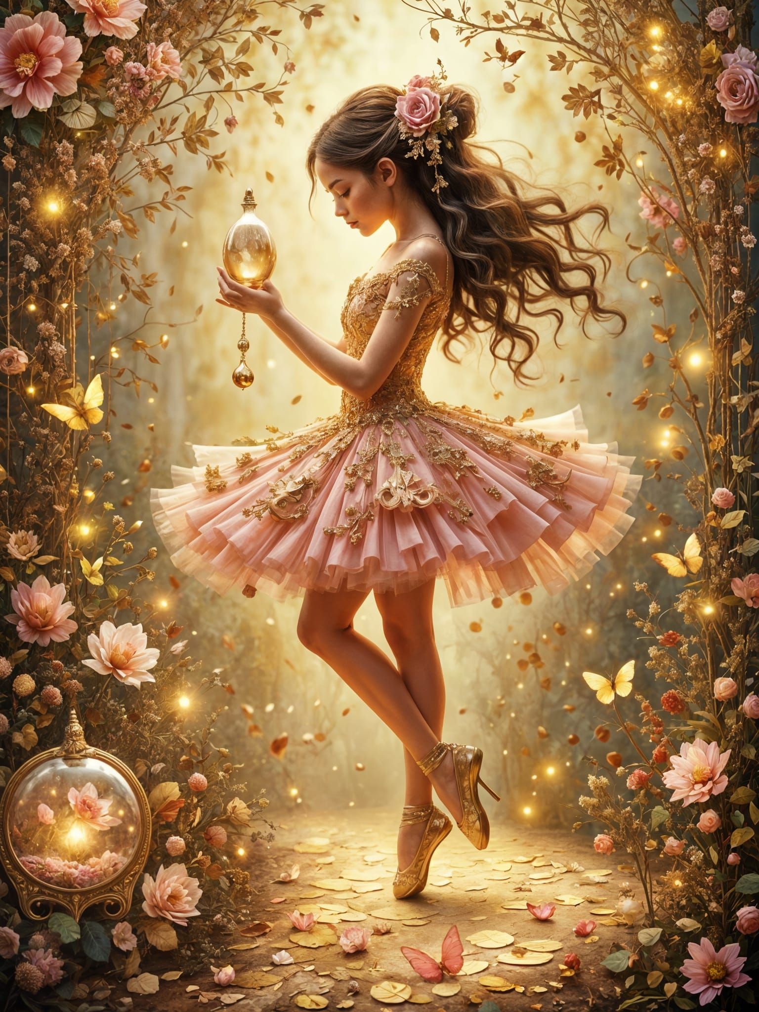 Ballerina Dances in Enchanted Garden Fantasy Portrait