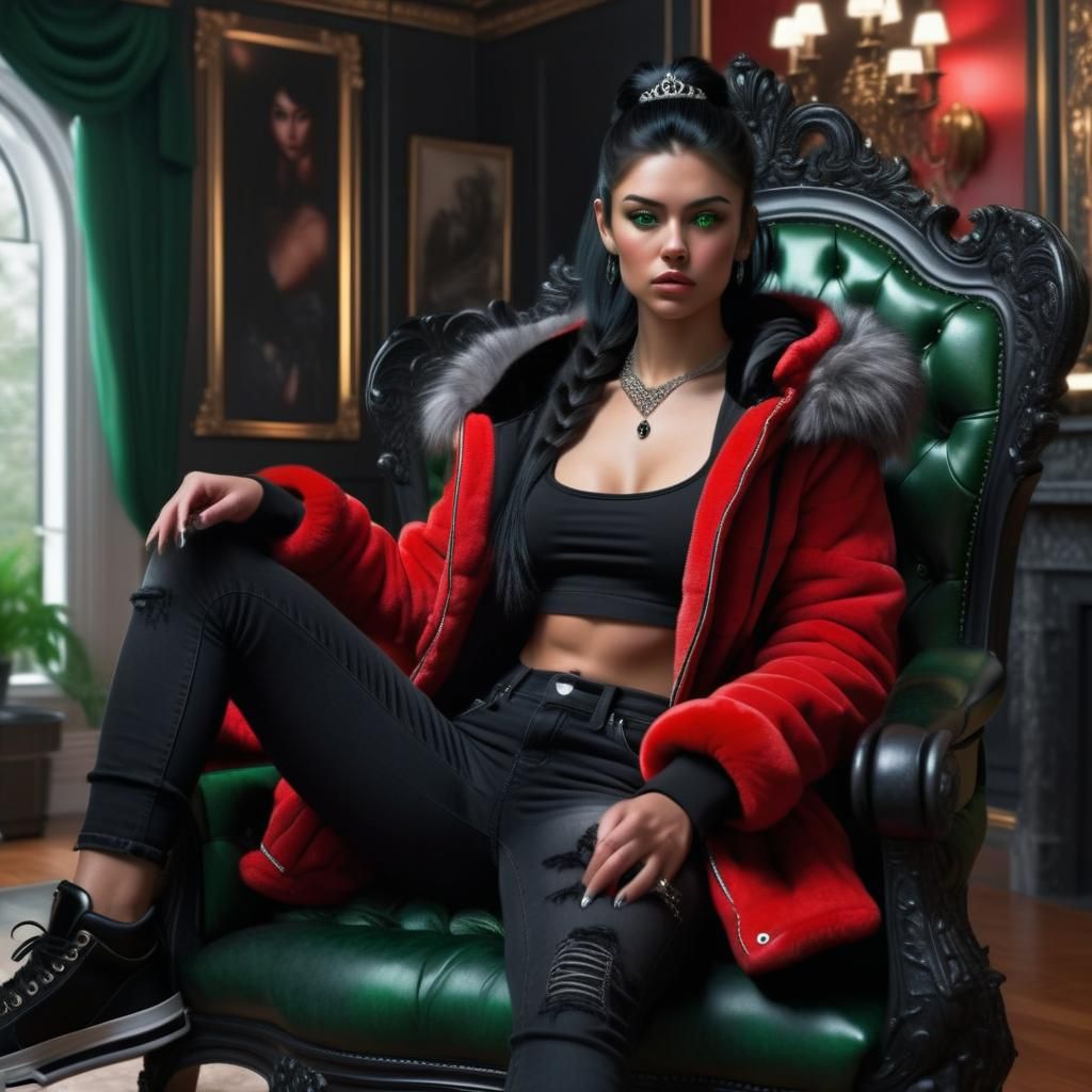 Werewolf Queen on Throne in Maximalist Digital Art Style